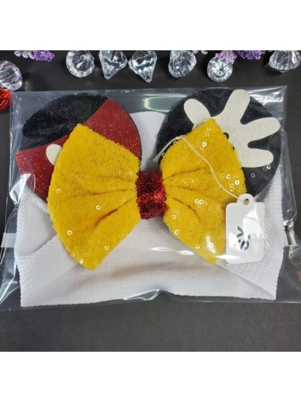 Mickey Mouse Ears Headband Turban Sequins Hair Bow Spa Head Wrap Hair Care Baby
